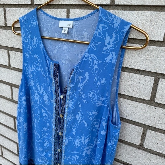 J. Jill Tunic Sleeveless Tank Button Front Loose Flowy Blue Print - Picture 3 of 10